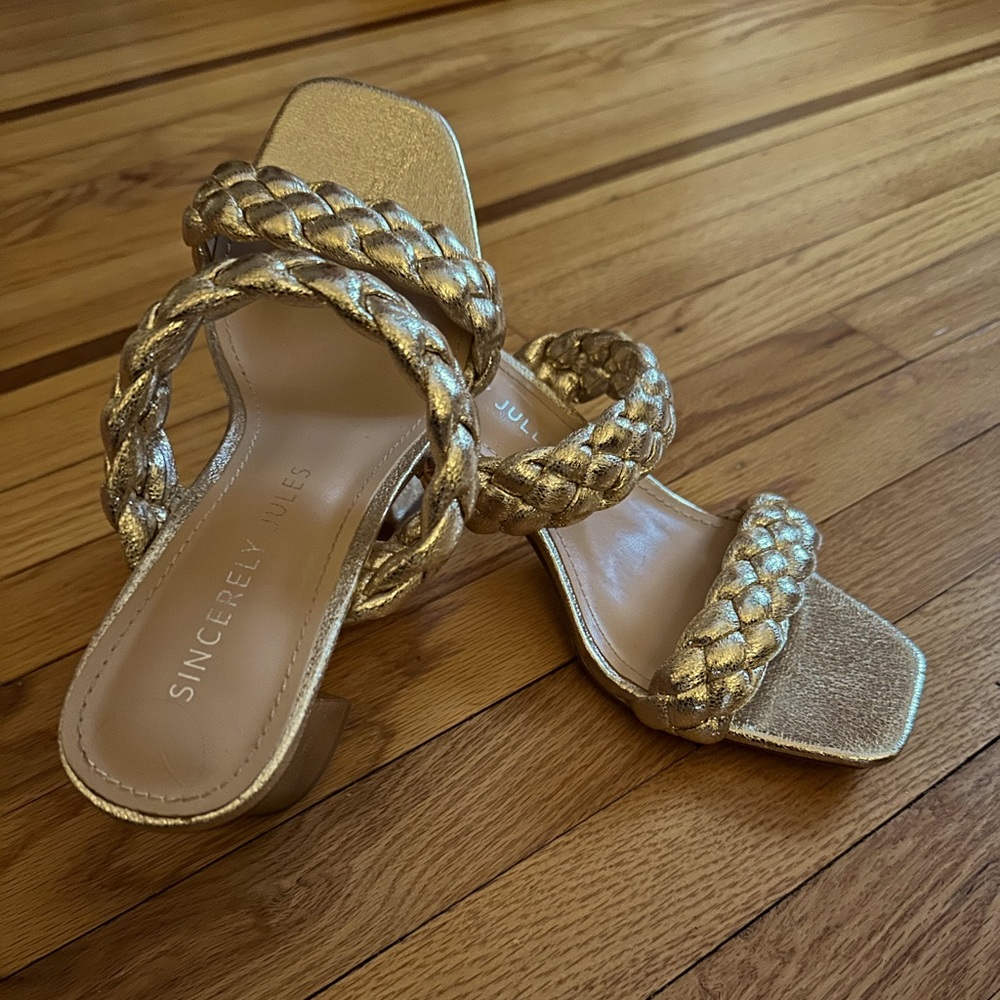 Braided gold sandals. Lightly worn one time. 3” block heel.